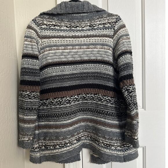 J Jill XS Open Front Knit Cardigan Sweater Gray Brown Striped Shawl Collar - Picture 3 of 5